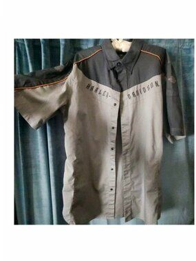 Harley-Davidson Motorcycle Men's TALL Large Short Sleeve Button-Up Shirt W/Logo
